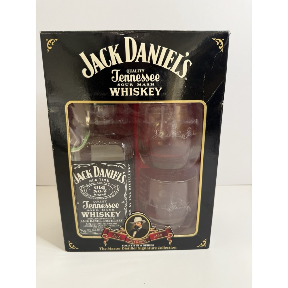 Jack Daniel's Master Distiller No 4 Jesse Gamble Gift Set EMPTY Bottle & 2 Glass